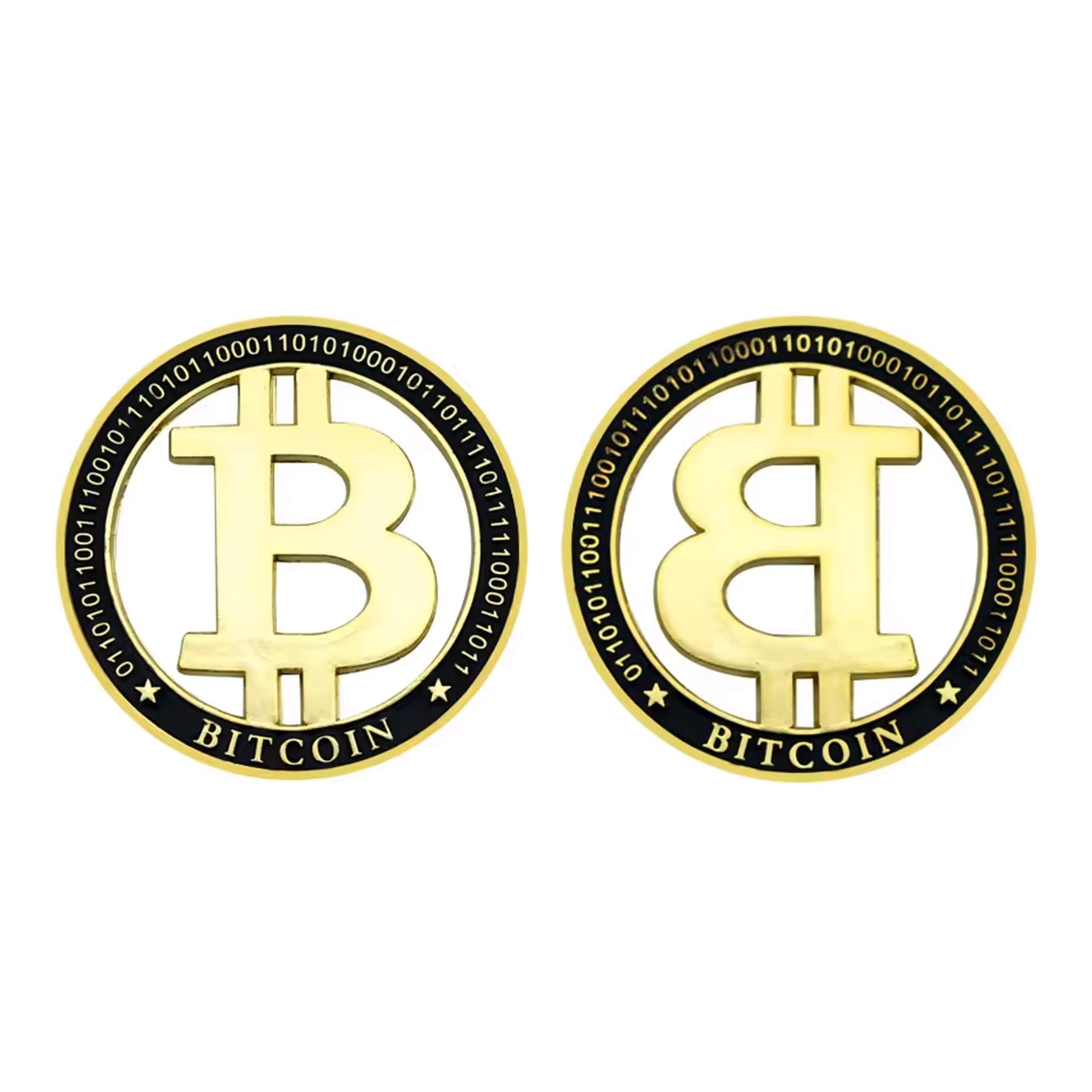 Gold Plated Bitcoin Commemorative Coin Cut Out Fiat Keep the B Crypto Collectors Edition with Binary Code-1