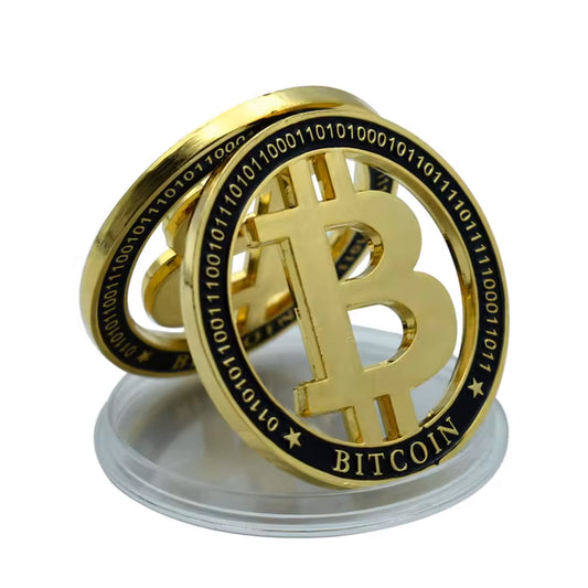 Gold Plated Bitcoin Commemorative Coin Cut Out Fiat Keep the B Crypto Collectors Edition with Binary Code-0